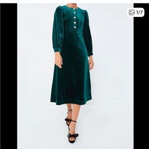 VELVET GREEN MIDI DRESS POMANDER PLACE - XS
